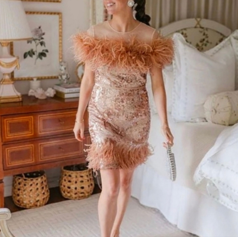Antonio Melani x Nicola Bathie Feathered Sequin Dress